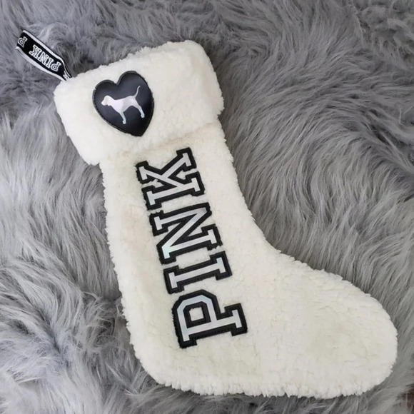 PINK | 2017 Collectible White Sherpa Stocking - Picture 1 of 5